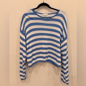 Z Supply Blue White Striped Open Knit Sweater XL Cropped Coastal Nautical NWOT